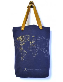 Wereldkaart stitch tote bag