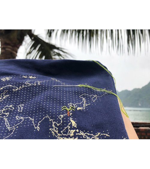 Wereldkaart stitch tote bag