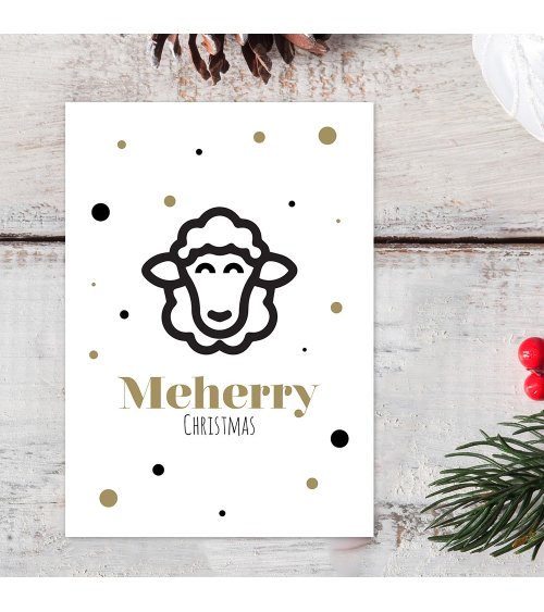 Kerstkaart "Meherry Christmas" set van 10 met omslagen - Lacarta