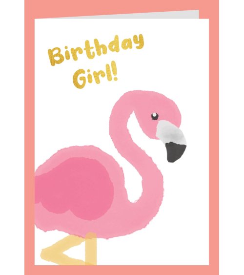 Dubbele verjaardagskaart met flamingo - Lacarta